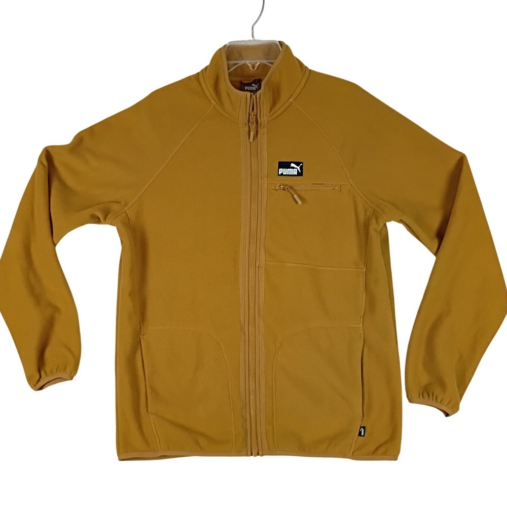 Puma Polar Fleece Full Zip Jacket Mens M Mustard Yellow Mock Neck Activewear
